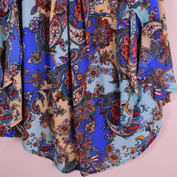 Spense Women's Paisley Open Bell Sleeve Oversized Multicolor Blouse Top - Size L - Picture 3 of 9
